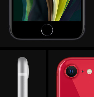 Vue de face, profile et arrière d l'iPhone SE.